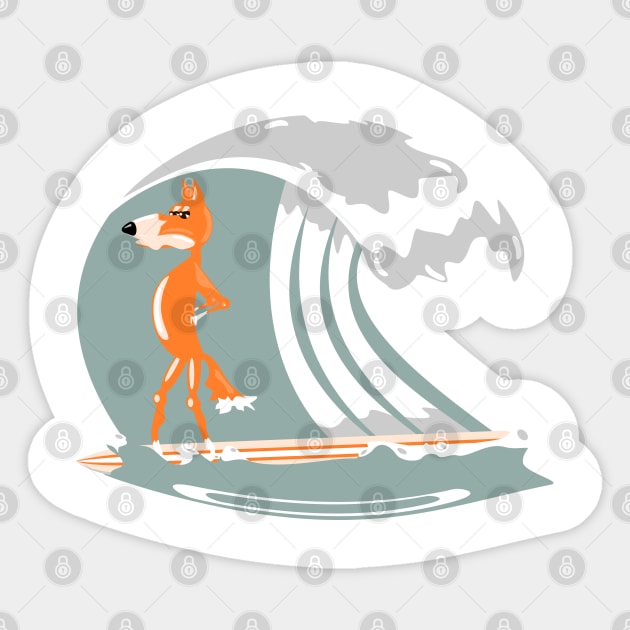 Fox Surfing Sticker by mailboxdisco